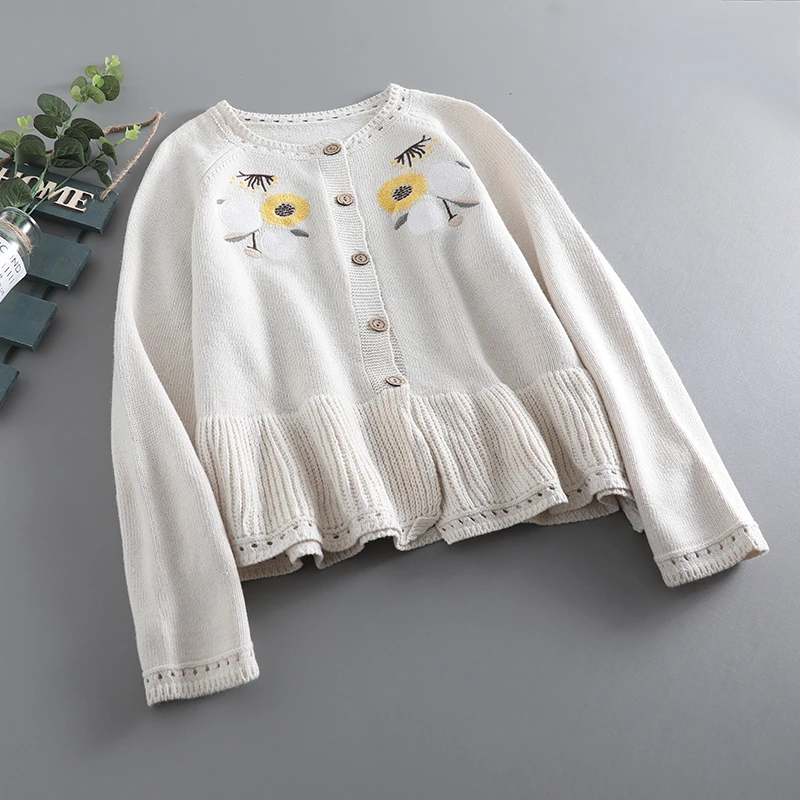 Fashion Women's Spring Autumn Jacket  Knit Embroidered  Loose Women Sweater Coat