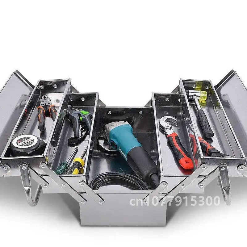 Upgrade Stainless Steel Tools Box Professional Complete Toolbox Metal Side-opening Double-handle Storage Folding Tool Storage