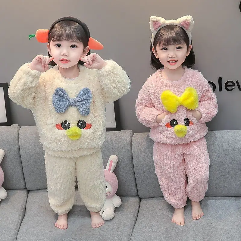 طقم بيجامة من الفلانيل للفتيات، ملابس نوم شتوية من الصوف المرجاني للأميرة للأطفال الصغار والأطفال