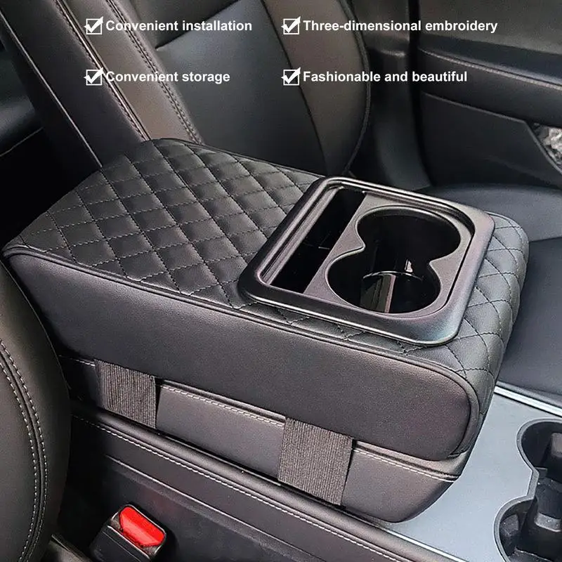 Car Armrest Height Pad Waterproof Car Center Console Armrest Cushion With 2 Cup Holder Memory foam PU leather Auto Cushion Pads