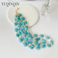 Trendy Bohemia Multilayer Thick Beaded Chain Necklace For Women Big Ocean Blue Necklaces Simple Banquet Neck Fashion Accessories