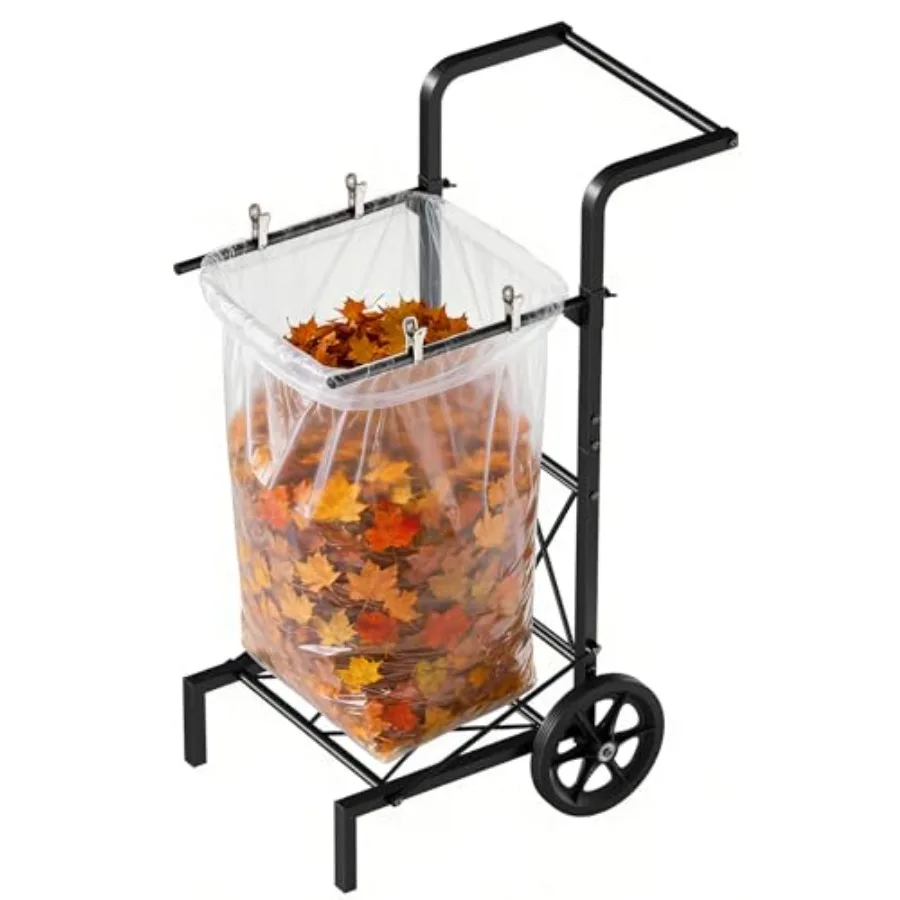 

Garden Trash Bag Holder Cart with Wheels, Adjustable Metal Leaf Bag Holder from 30-45 Gallon Capacity, Heavy Duty Outdoor Mobil