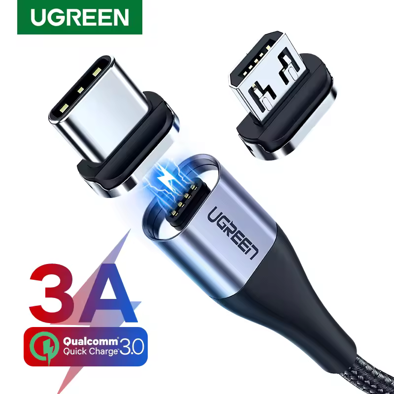 Ugreen מגנטי סוג C כבל 3A מהיר מיקרו USB טעינת נתונים כבל עבור סמסונג Xiaomi מגנט USB C מטען נייד טלפון USB כבל