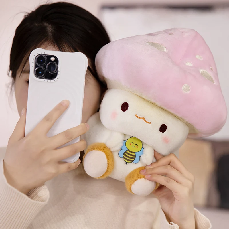 Cartoon Cute Little Bee Mushroom Plush Toy Fun Mushroom Doll New Household Decoration Creative Cloth Doll Soothing Pillow Gift