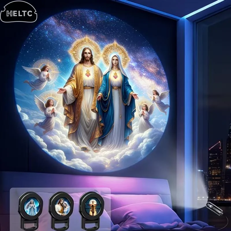 Religious Character Image Themed Portable USB Projection Light With 16 Patterns Perfect For Room Ceiling Background Decoration