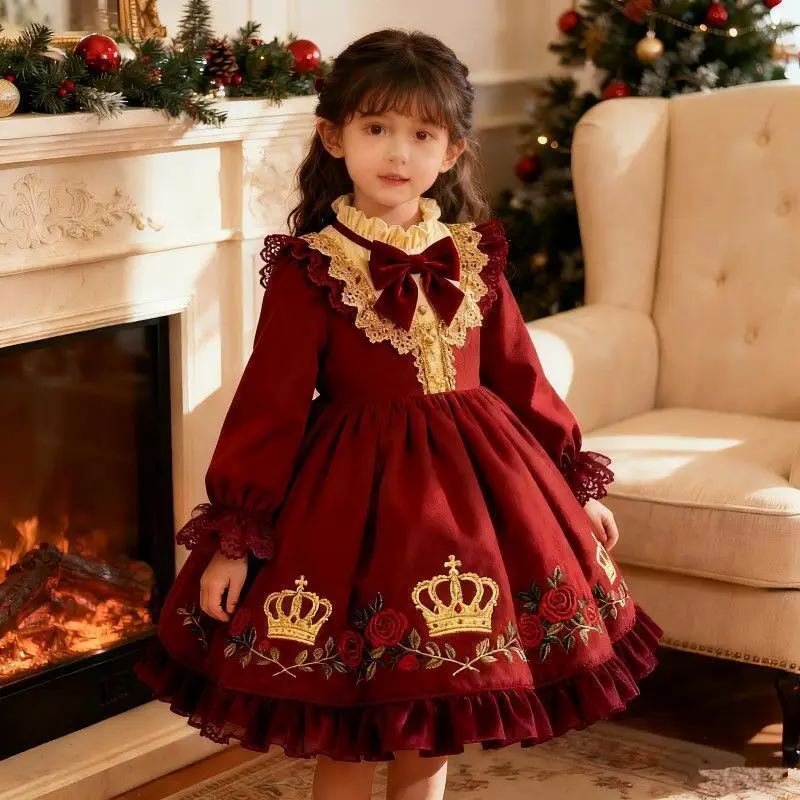Girl Autumn Winter Dress 2026 New Baby Elegant Birthday Palace Style Lace Puffy Dress Princess Dress