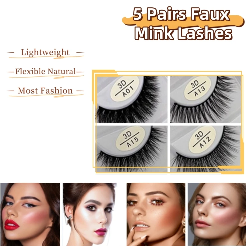 5 Pairs/Tray High quality chemical fiber naturally curlty-freeeyelashes full strip eyealsh extention with personlized