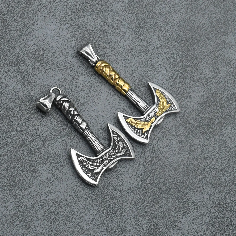 Odin Raven Double Axe Vintage Viking Pendant Stainless Steel Celt Knot Necklace Men\'s Scandinavian Jewelry Gift