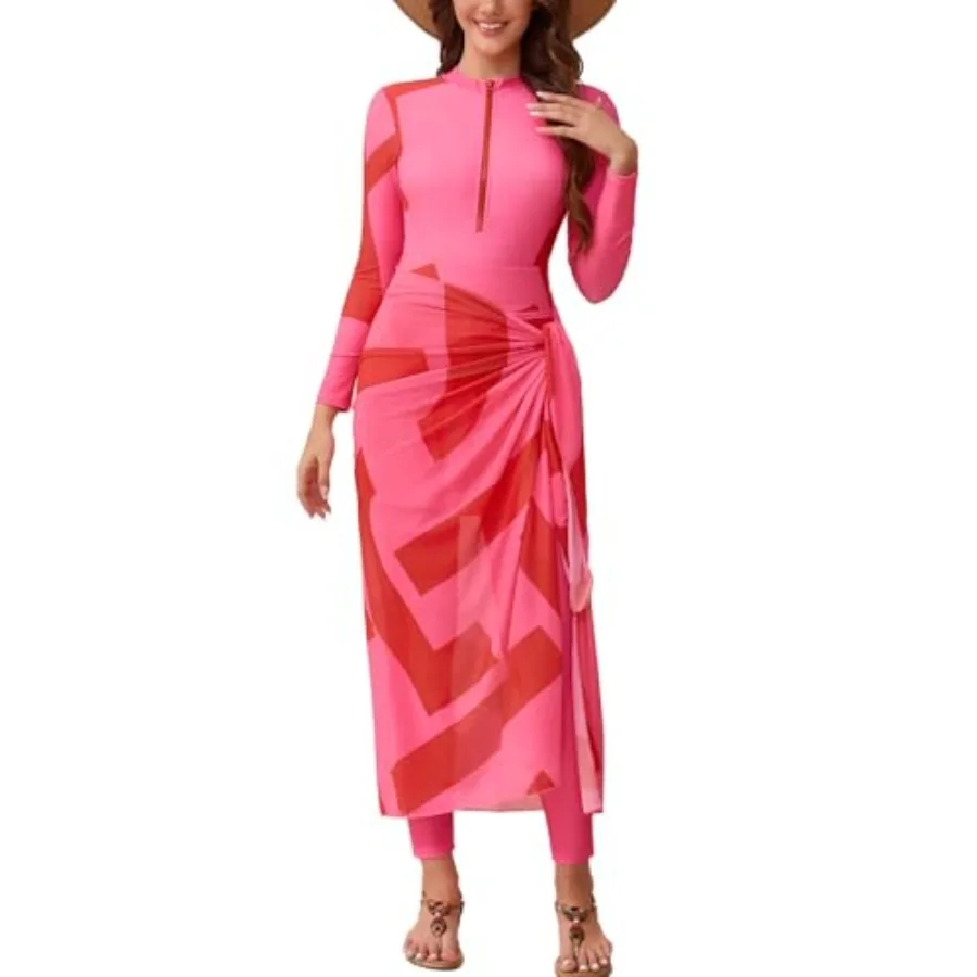 

Muslim women's burkini swimsuit set for swimming and surfing: 5-piece full-coverage rash guard bathing suit wetsuit and cap in
