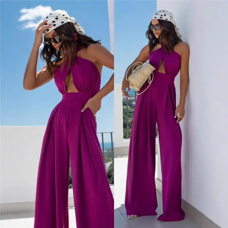 กางเกงขายาวทรงกระบอกสีพื้นแบบเซ็กซี่ ผ้าเนื้อดี ช่วงเอวสูง ดีไซน์ไขว้  คอลเลคชั่นใหม่ล่าสุดสำหรับฤดูร้อน เสื้อผ้าผู้หญิง