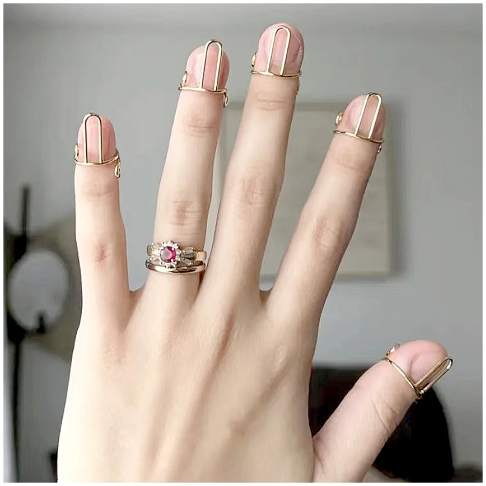 Conjunto de anéis finos para unhas, 10 peças, para mulheres, diário, ponta dos dedos, capa protetora, anel da moda, joia, presente para namorada, manicure