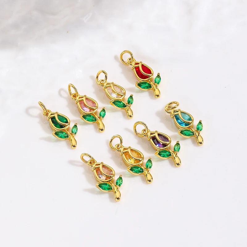 

10pcs/lot DIY Mix Jewelry Accessories Colorful Zircon Flowers Tulips Charms Phone Pendant