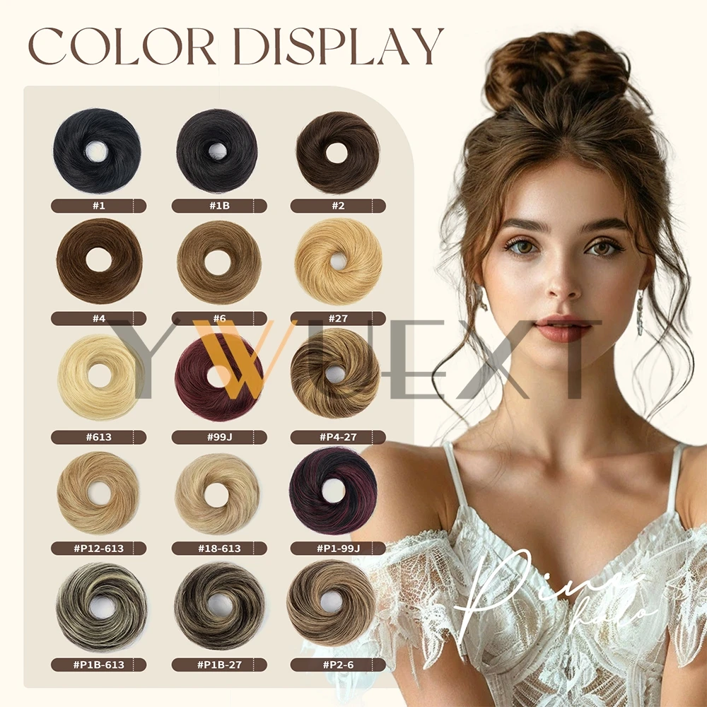 كعكة الشعر البشري ذيل حصان هيربيسي خصلات شعر برازيلية كعكة Scrunchies Updos دونات Chignon وصلات شعر بشري للنساء