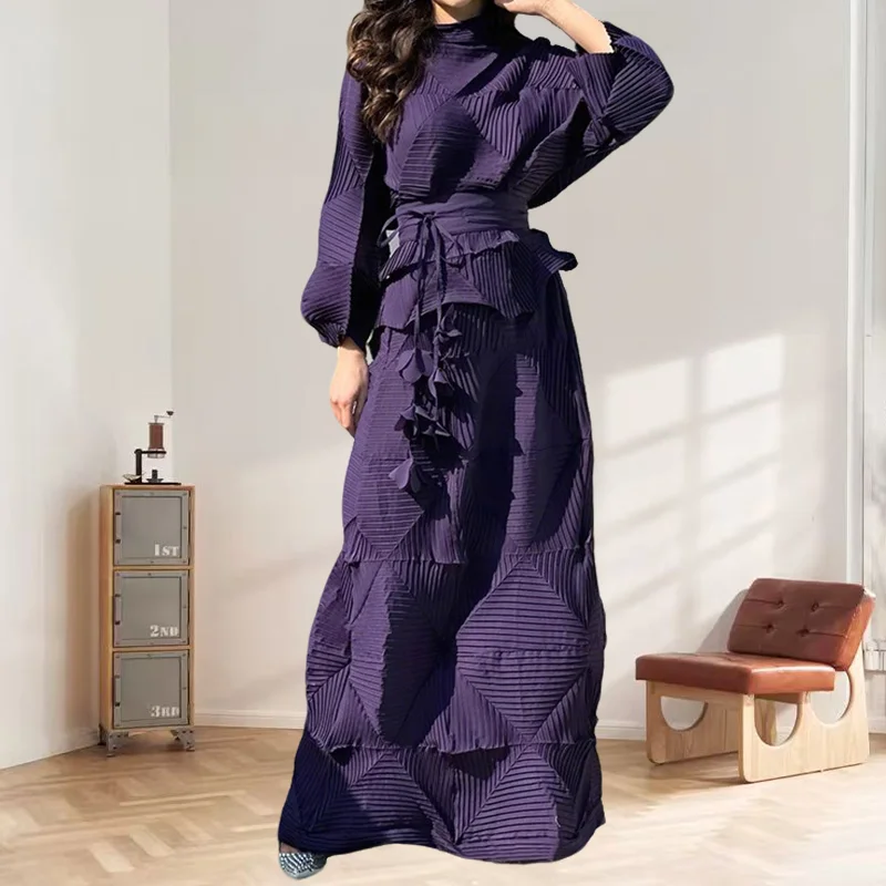 

Miyake Pleated Skirt Set 2025 Summer New Casual Fold Set Handmade Lace-up Top + Long Half-body Skirt Pleat 2-piece Set Clothing