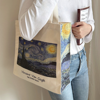 Extra Thick Canvas Female Shoulder Bag Van Gogh Morris Vintage Oil Painting Zipper Books Handbag Large Tote For Women Shopping