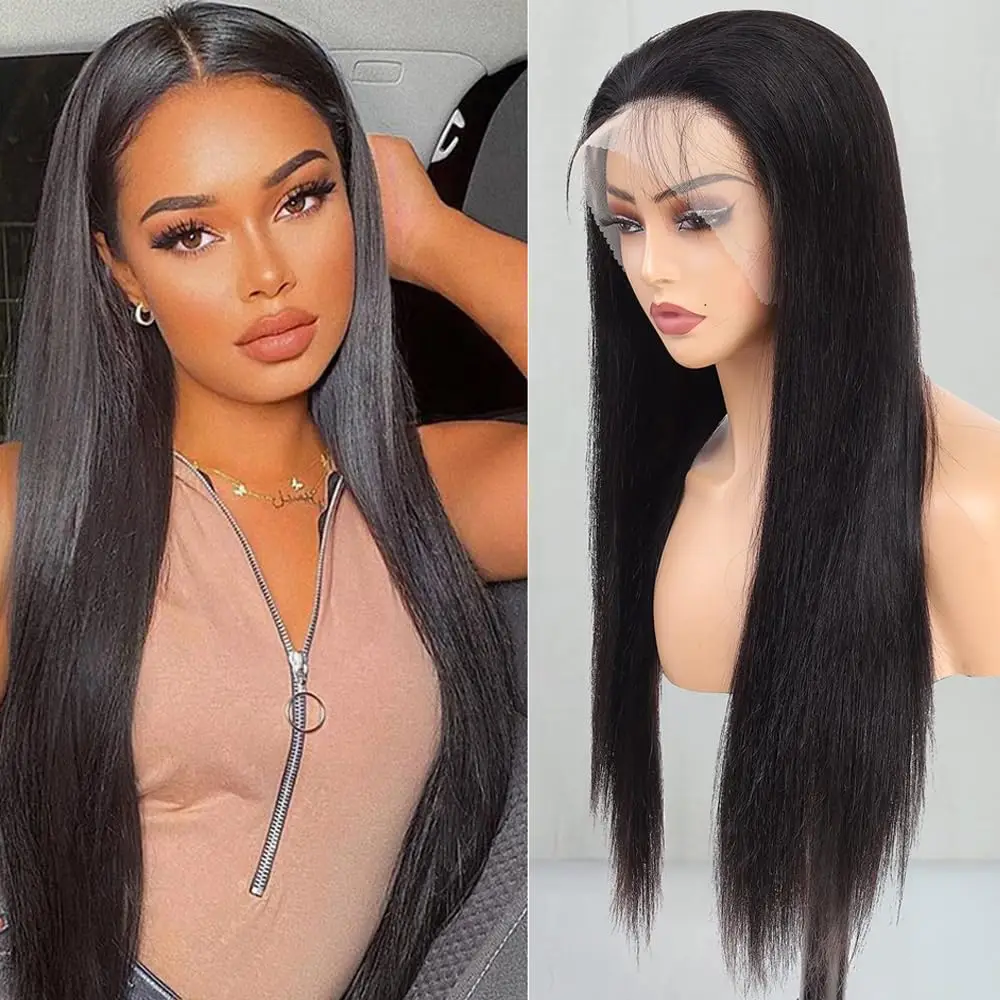  30 36 inches 250 Density Straight 13x6 HD Transparent Lace Natural Color Brazilian Human Hair Wig For Women Frontal Lace Wig