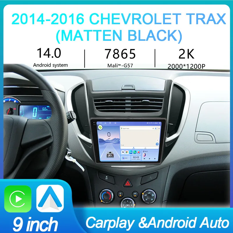 راديو سيارة MeiHua مقاس 9 بوصة لسيارة شيفروليه تراكس أندرويد 14 Carplay مشغل فيديو متعدد الوسائط وحدة رأس 2K وشاشة QLED