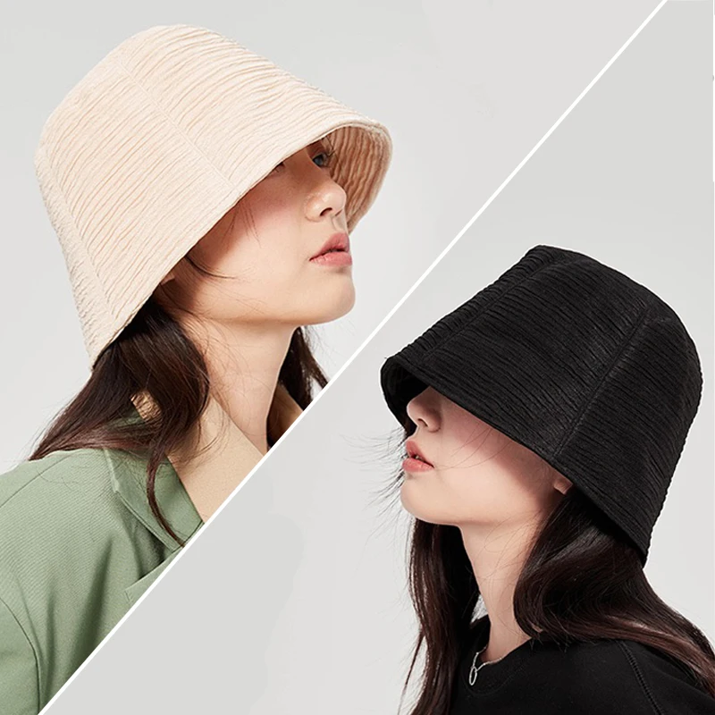 Lazy Summer Bucket Hats Korean Spring Summer Simple Sun Hat Women Outdoor Chiffon Soft Fold Cap Cool Breathable Fisherman Caps