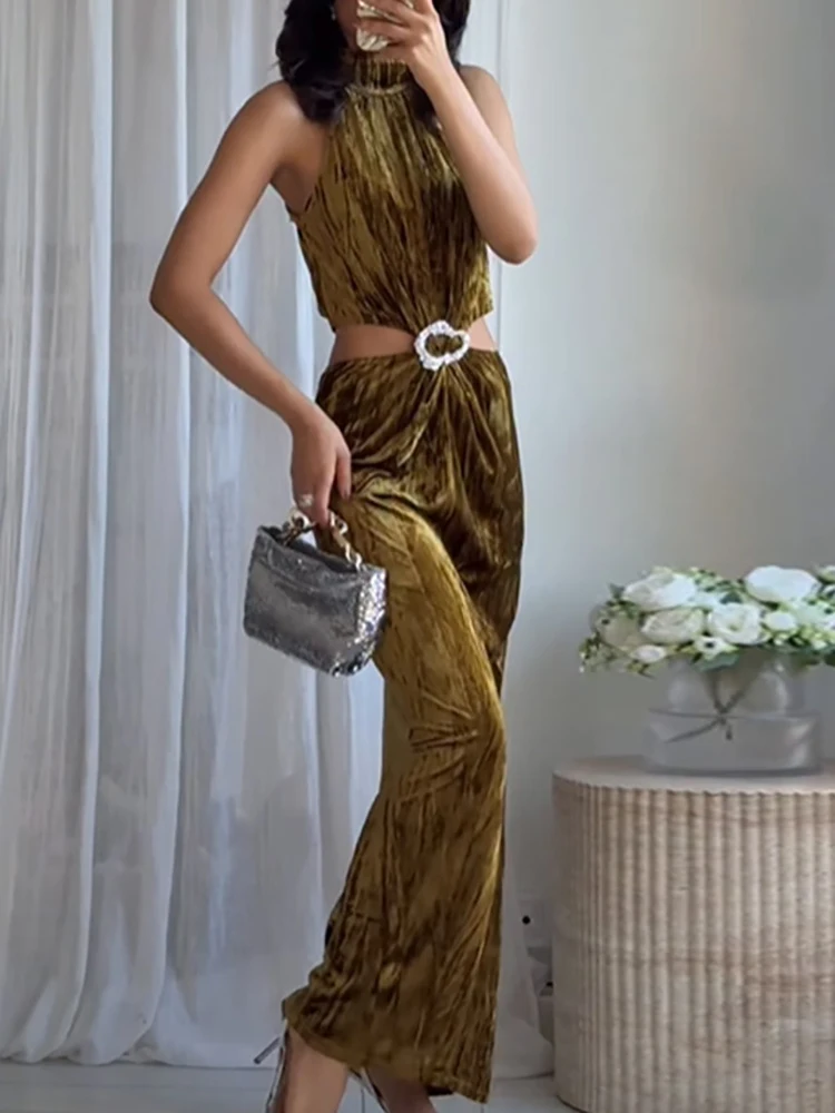 Temperament Luxus Dame Hohe Taille Abendkleid Mode Sexy Aushöhlen Halter Kleid Sommer Ärmelloses Backless Bankett Kleid