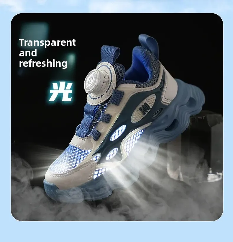 

Rotating button hollowed-out single-mesh kids sneakers, large children's soft-soled anti-slip and breathable running shoes