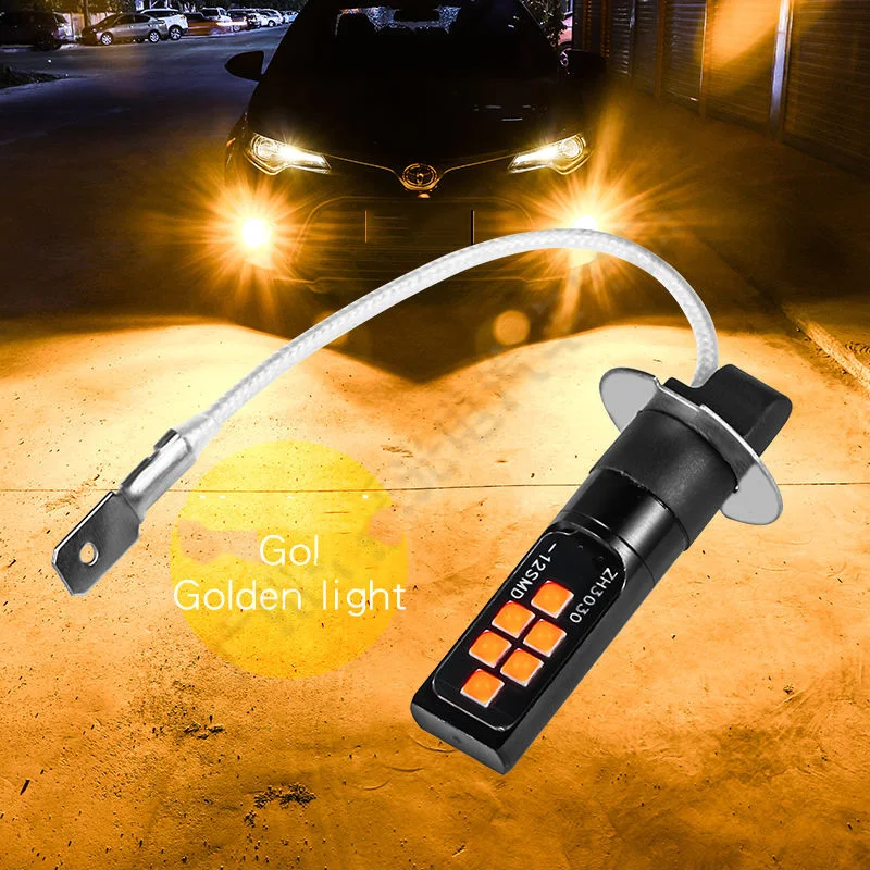 2PCS H3 High Quality 1200LM 3535 LED Car Front Foglamps Anti Fog Bulbs Auto Anti Fog Lamp Driving Light 6000K White 3000K Yellow