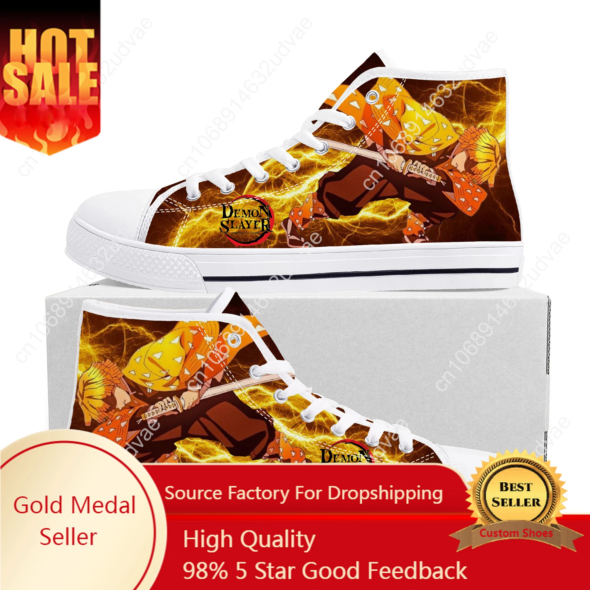 Agatsuma Zenitsu Demon Slayer kimetsu no yaiba High Top Sneakers Mens Womens Teenager Canvas Sneaker Couple Shoes Custom Shoe