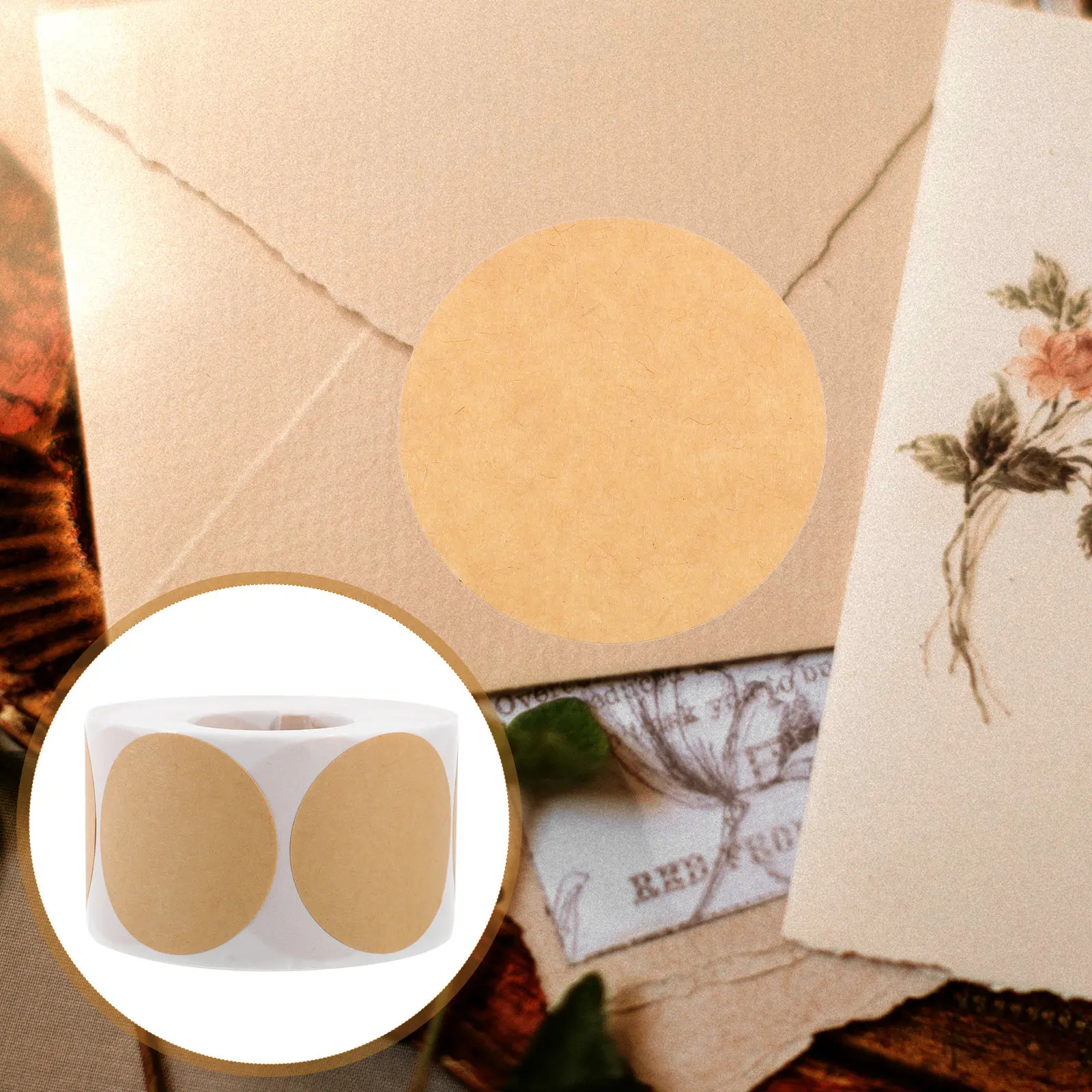 

Roll Round Kraft Paper Label Sticker Writable Blank Name Tag Sticker Self-Adhesive Removable Stickers for Classroom Office