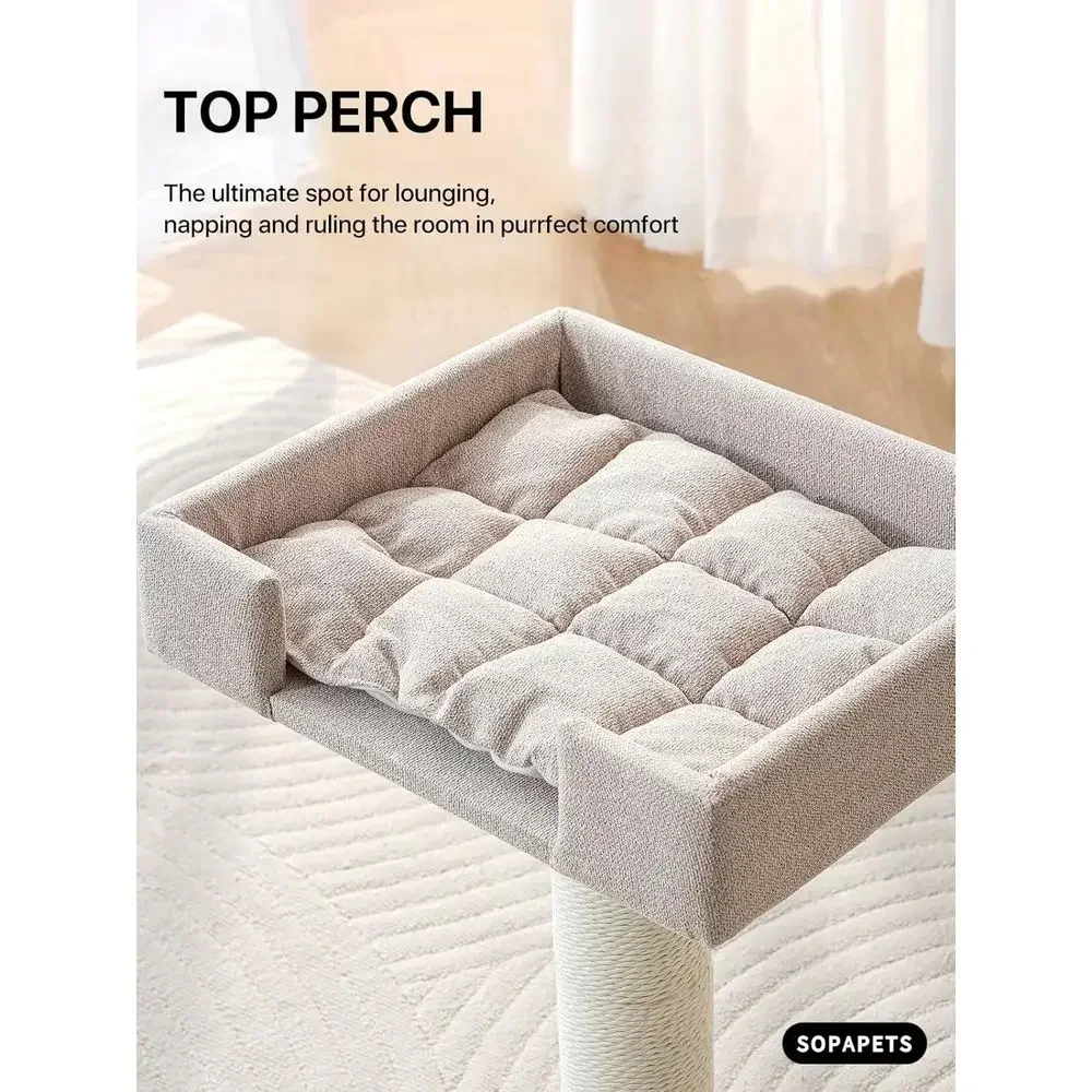 Sturdy Large Cat Tower for Heavy Cats, 20 lbs+, with Sisal Post, Hammock, Perch, Condo, and Bed (Beige)