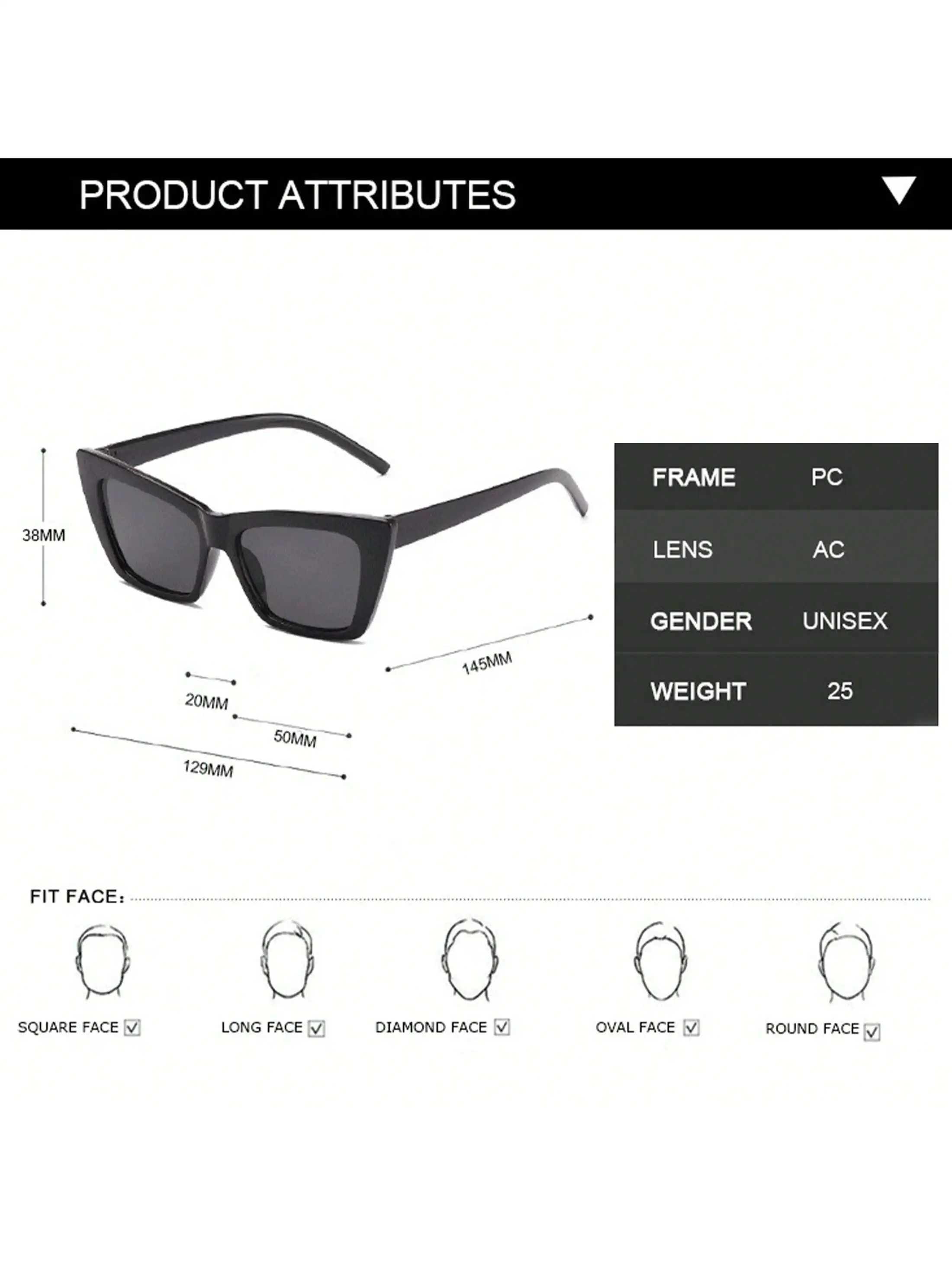 แว่นกันแดดทรงแคทอายไล่โทนสีดำวินเทจ 1 คู่ - แว่นตาอะซิเตทกรอบใหญ่สำหรับผู้หญิงที่ทนทานสำหรับทุกโอกาส