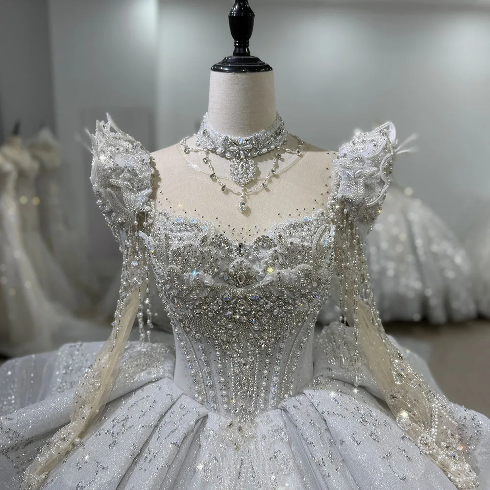 魅力的なウェディングドレスグリッターブライダルガウン長袖ローブフォーマルパーティー用背中の開いたベスティドデノビア2025カスタマイズされたXS122