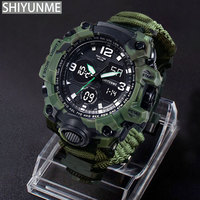 SHIYUNME Camouflage Military Men's Outdoor Sports Watch Compass Whistles Waterproof LED Electronic Double Display Quartz Watches