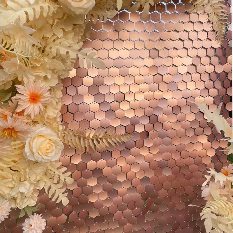 30x30cm Golden Hexagonal Sequin Backdrop Panels for Wedding Birthday Party Background Wall Decor Shimmer Backdrop Curtain