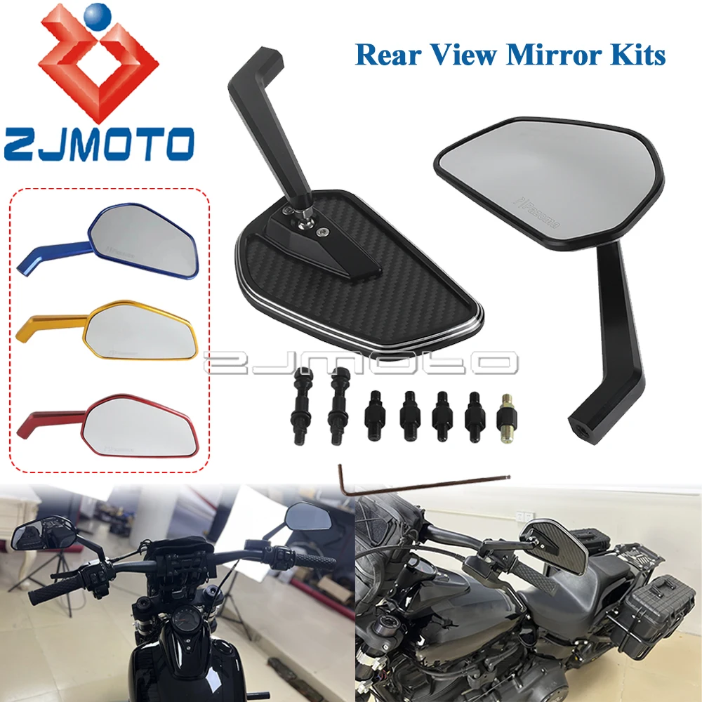 

Motorcycle Rearview Mirror For Harley Touring Road King Softail Street Fat Bob Sportster 8mm 10mm Adapter Left Right Side Mirror