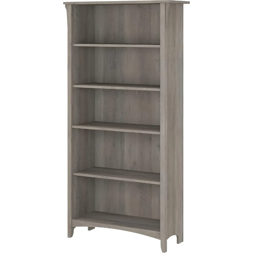 Bush Furniture Salinas 5 Shelf Bookcase in Driftwood Gray, Tall Bookshelf, Large Book Shelf for Living Room, Home Office