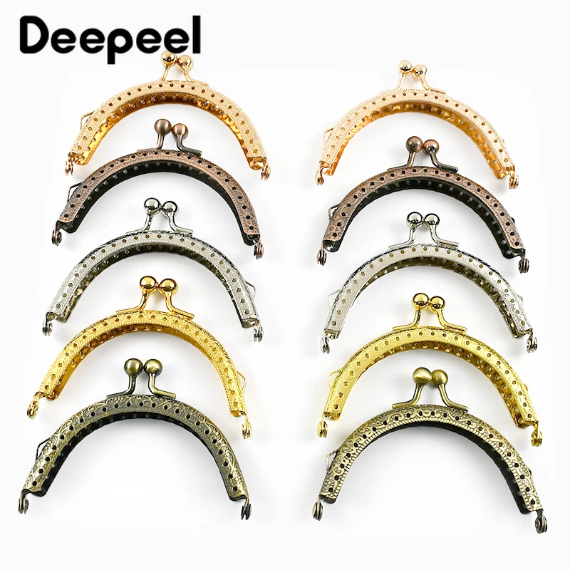 10Pcs Metal Embossed Mini Bag Handle 85mm Purse Frame Kiss Clasp Handbag Coin Wallet Handles DIY Sewing Brackets Accessories