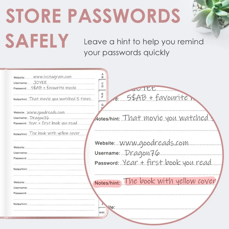 Элегантная книга паролей с алфавитическими вкладками Книга паролей в твердом переплете для интернет-сайта Вход в адресе 5,2 x 7,6 дюйма Пароль Ke