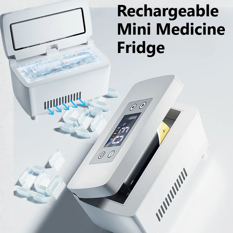 Image of Tragbarer Insulin-Kühler Wiederaufladbarer Mini-Medikamentenkühlschrank Auto-Heim-Reise-Medikamentenkühlschrank Medizinische Kühlbox