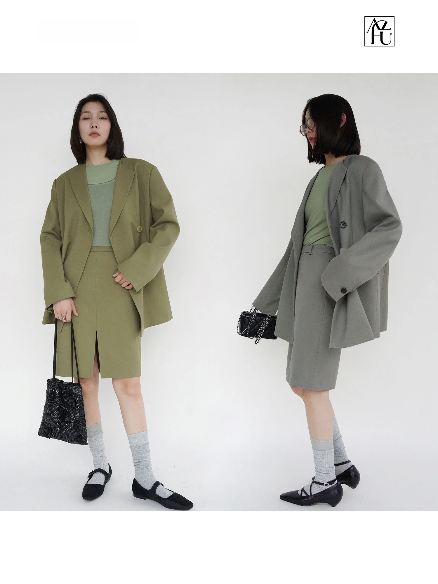 

AZHU Осенне-зимняя новинка: Модный костюм-двойка с юбкой с разрезом – Элегантная профессиональная женская одежда