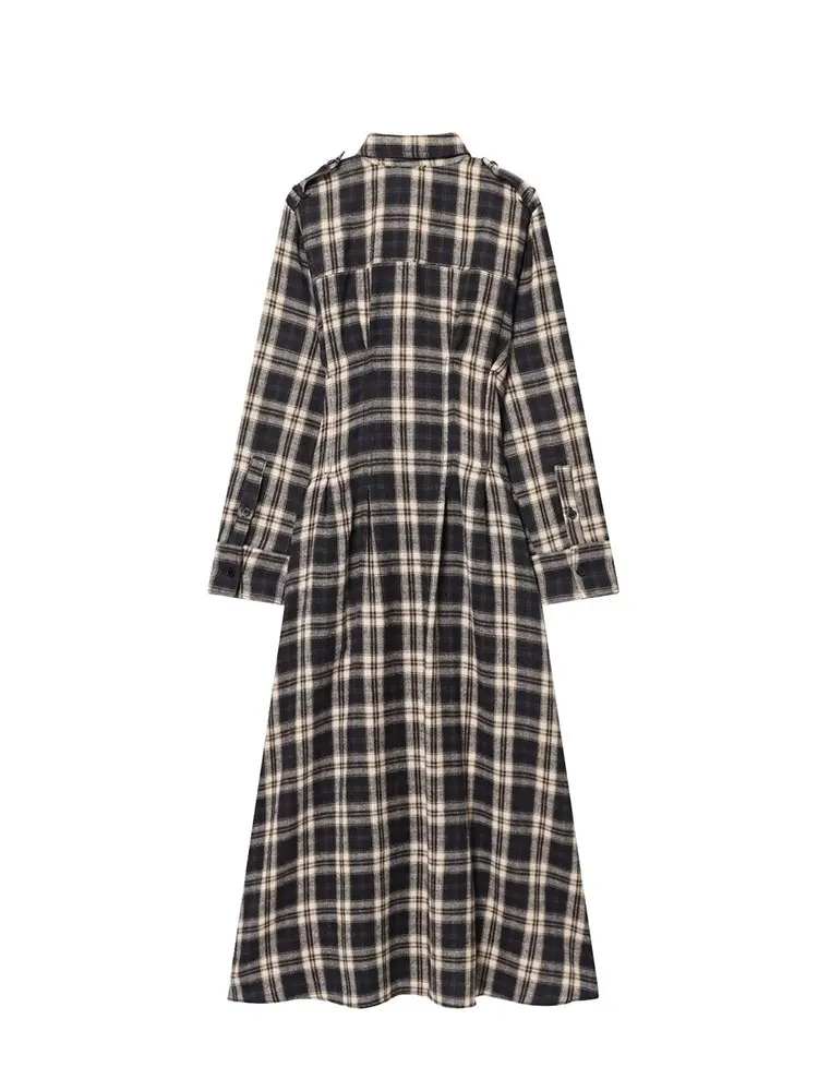 NLZGMSJ Woman Autumn Winter New Elegant Retro Plaid Single-breasted Dress Long Sleeve Holiday Dress Fashion Daily Casual Dress