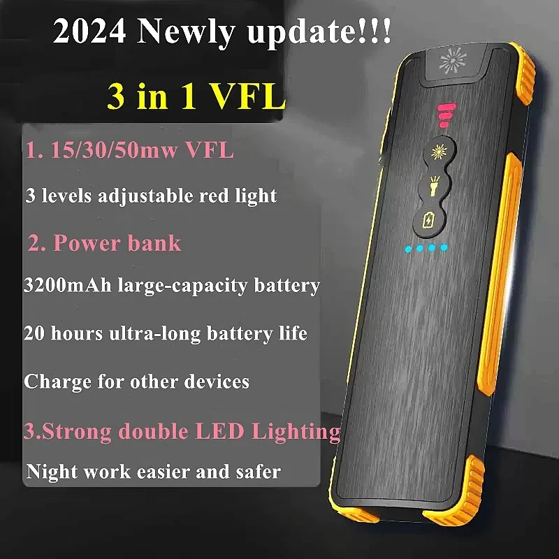 Rechargeable 3200mAh Fiber Optic Visual Fault Locator Laser Pen Power Bank - 1-50km Test Range 15/30/50mw for Cable Testing