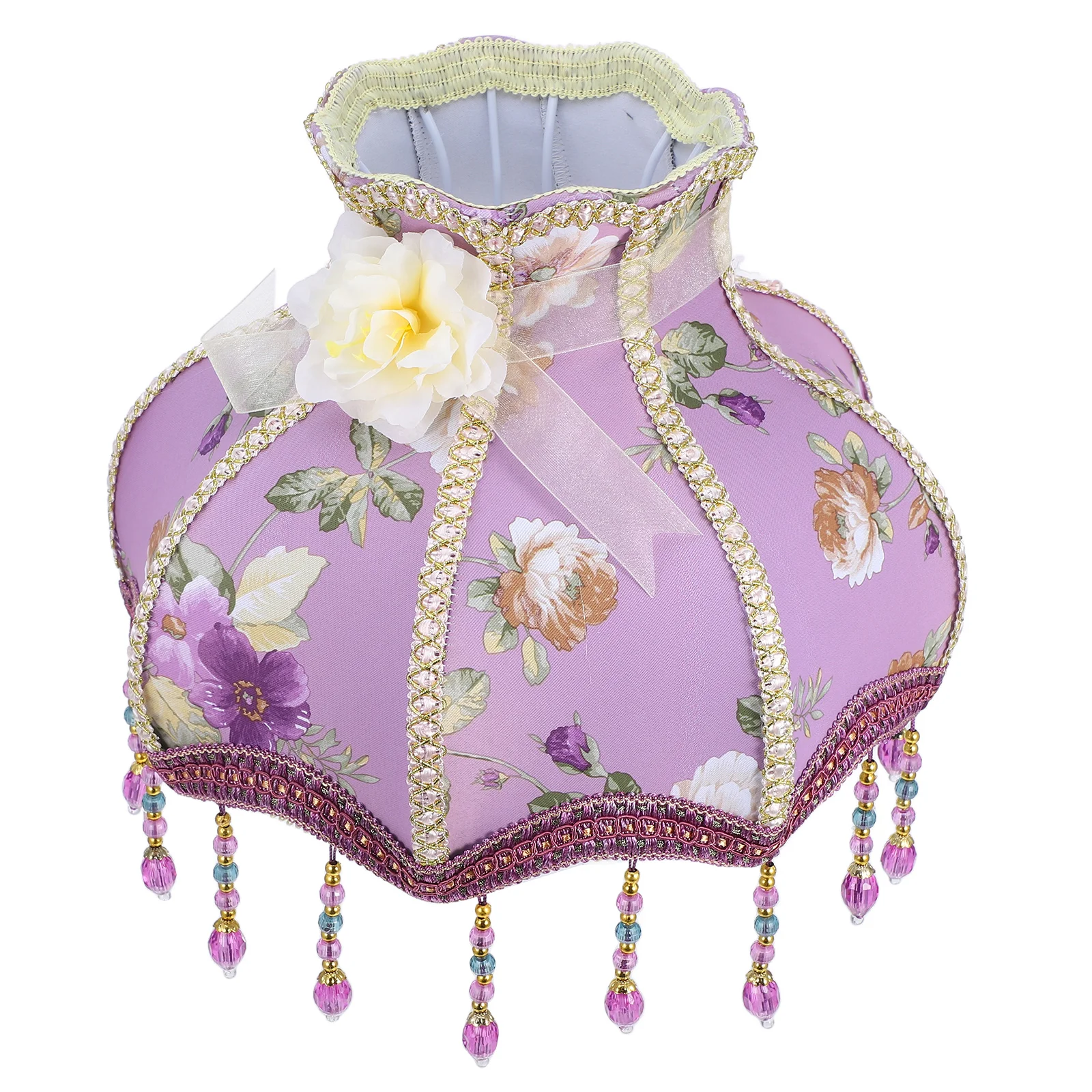 

Vintage Fabric Lamp Shade E27 Royal Scallop Bell Lampshade Replacement Lace Floral Pearl Beaded Light Shade Table Beside Lamp