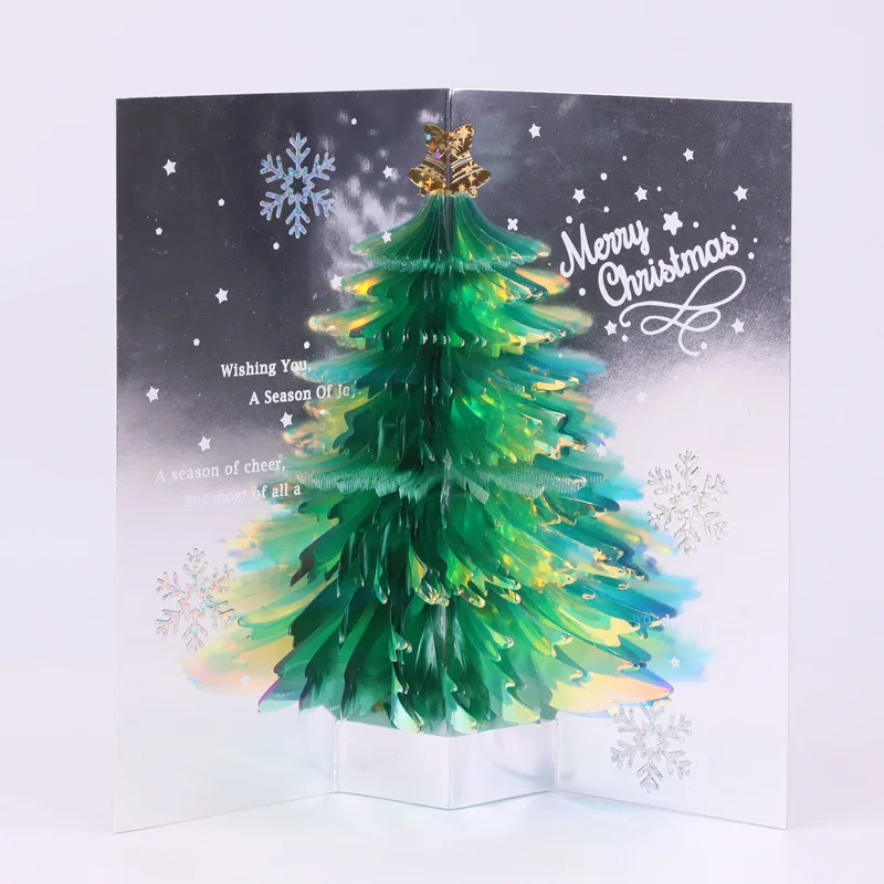 Creative Christmas Stereoscopic Greeting Cards Cross-Border Amazon Christmas Eve Gift Laser Shiny Christmas Tree Blessing Card