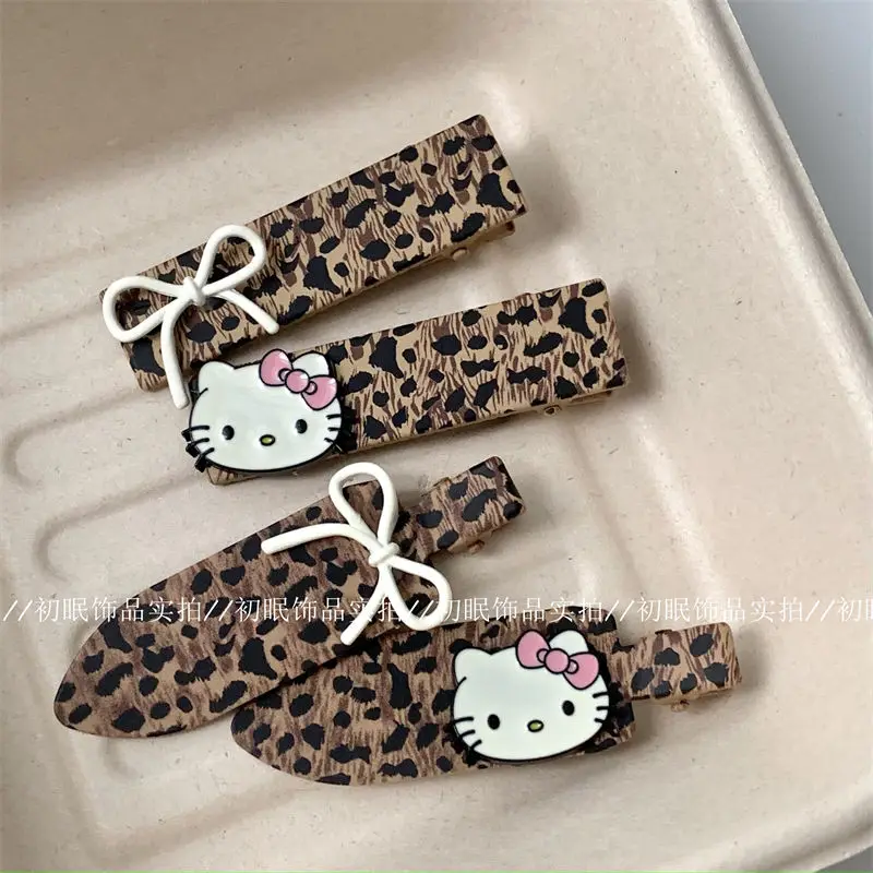 

Hello Kitty Hair Clip Bow Leopard Cartoon Pattern Print Alloy Sweet Beautiful Sexy Side Clip Hair Accessory New