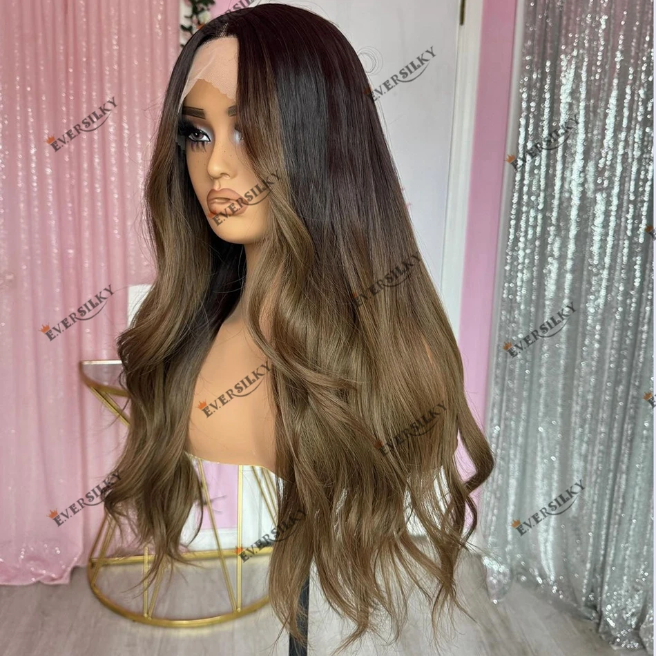 

Human Hair 360 Lace Frontal Wig Ombre Chestnut Brown Face Frame Remy Brazilian Human Hair U Part Wig for Women Wavy Colored Hair