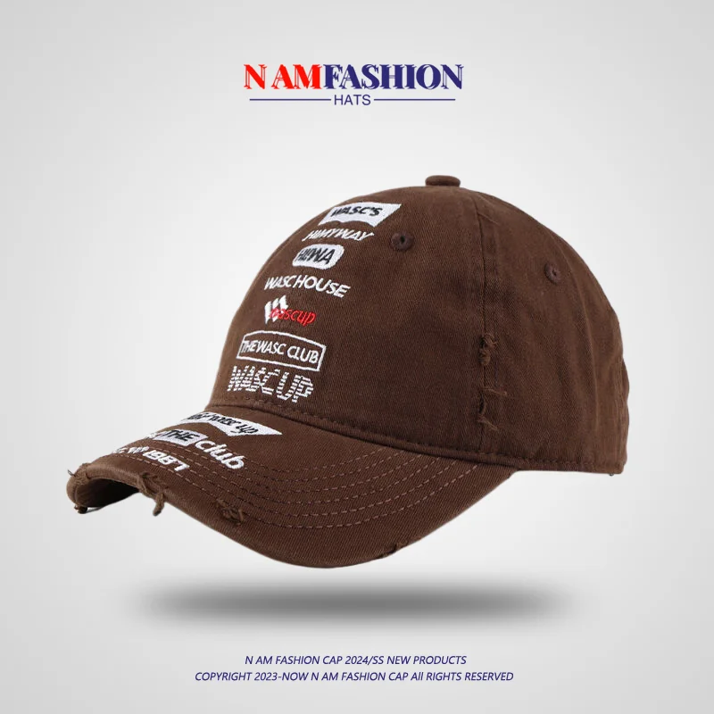 

Hat Male and Female Trendy Brand Letters Heavy Industry Distressed Embroidered Baseball Cap Street Fashion Holes Peaked Cap