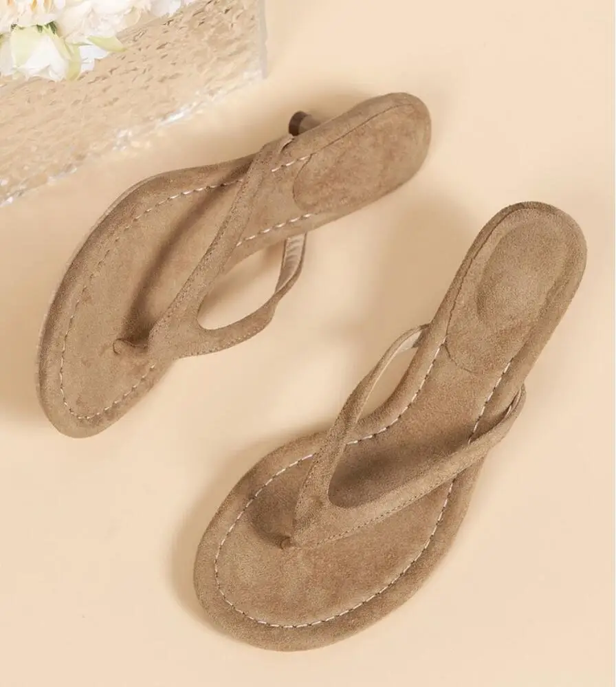 2026 Summer Fashion Thin Low Heels Slippers Women Round Clip Toe Beach Casual Sandals Flip Flops Mules Shoes Zapatos De Mujer image 6