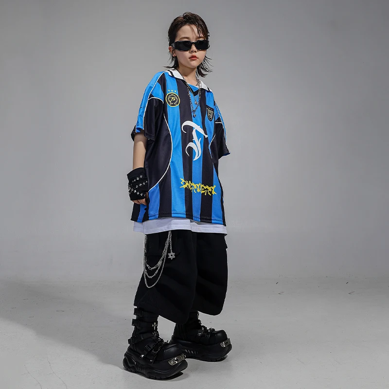 Camiseta holgada a rayas para baile de Hip Hop para niños, blusa de baile callejero para niñas, disfraces de K-pop, conjuntos de ropa, ropa de calle de Jazz para niños