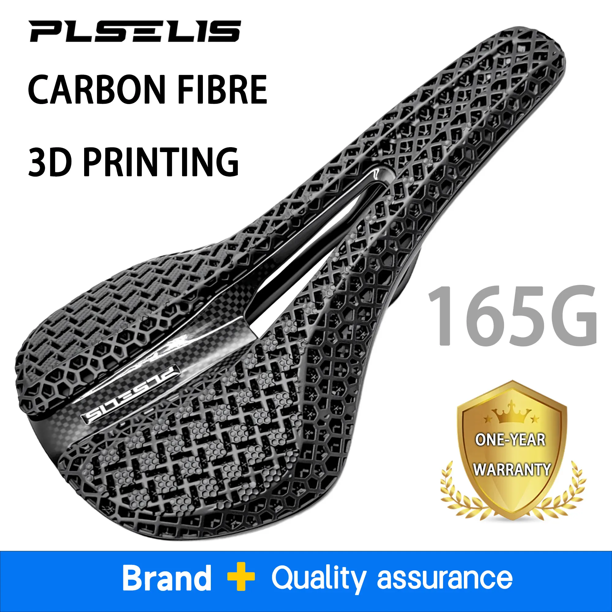 Plselis Full Carbon Bicycle Saddle Lightweight 165g Shock Absorption Ergonomic Design Bike Seat Cushion for Comfortable Riding