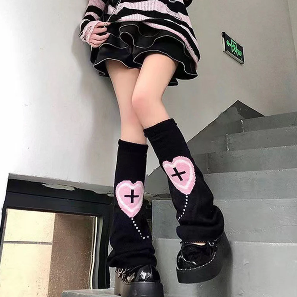 Calentadores de pierna de punto de lana Lolita para mujer, calcetines largos JK Y2K para niñas, calcetines de pierna ancha, cubierta de rodilla de punto, Color sólido, cálido, asimétrico, nuevo