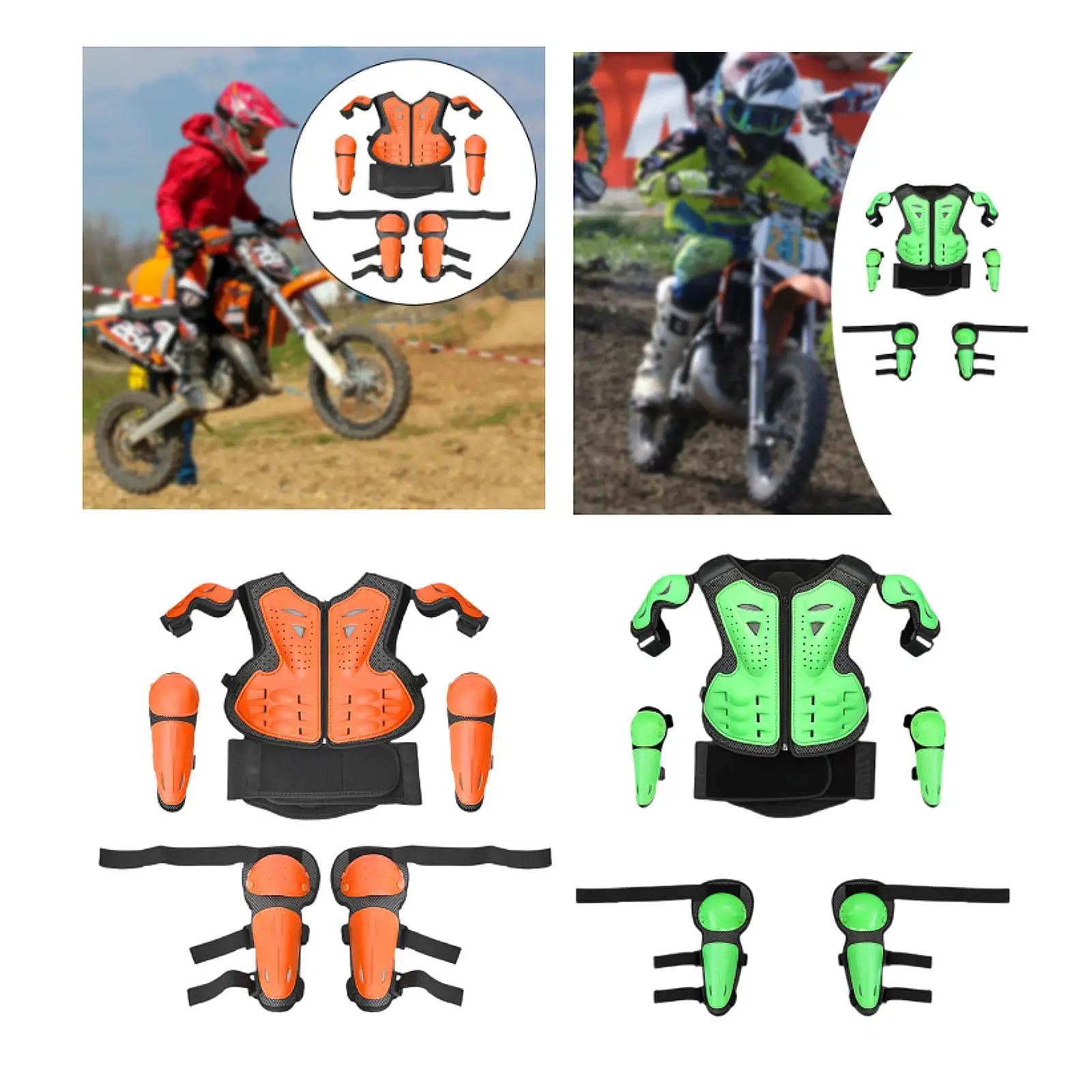 Kids Motorcycle Motocross Gear Set Armour Vest Chest Spine Back Protector for Riding Skiing Cycling Motocross Skating